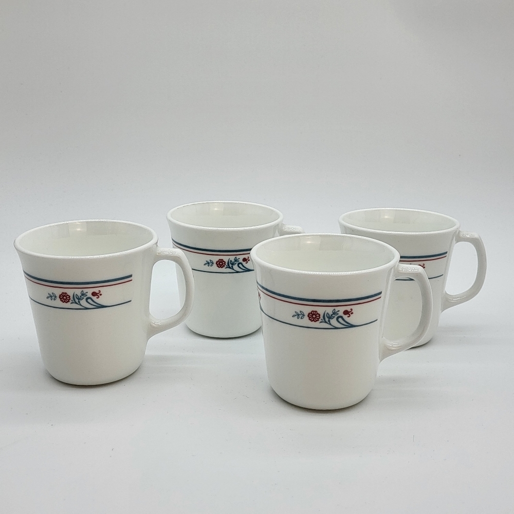Vintage 4 set Corning Prinston white 10oz coffee mug 80s Cornell dinner ware